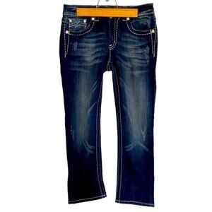 MISS ME Boyfriend Capri Jeans Blingy Dark Wash Thick Stitch Size 27 JB1045P4 NWT